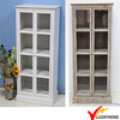 Living Room Vintage Rustic White Wood Glass Display Cabinet